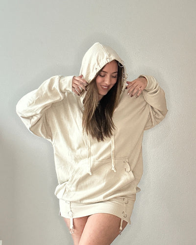 Metal O-ring Detail Hoodie And Mini Skort Set